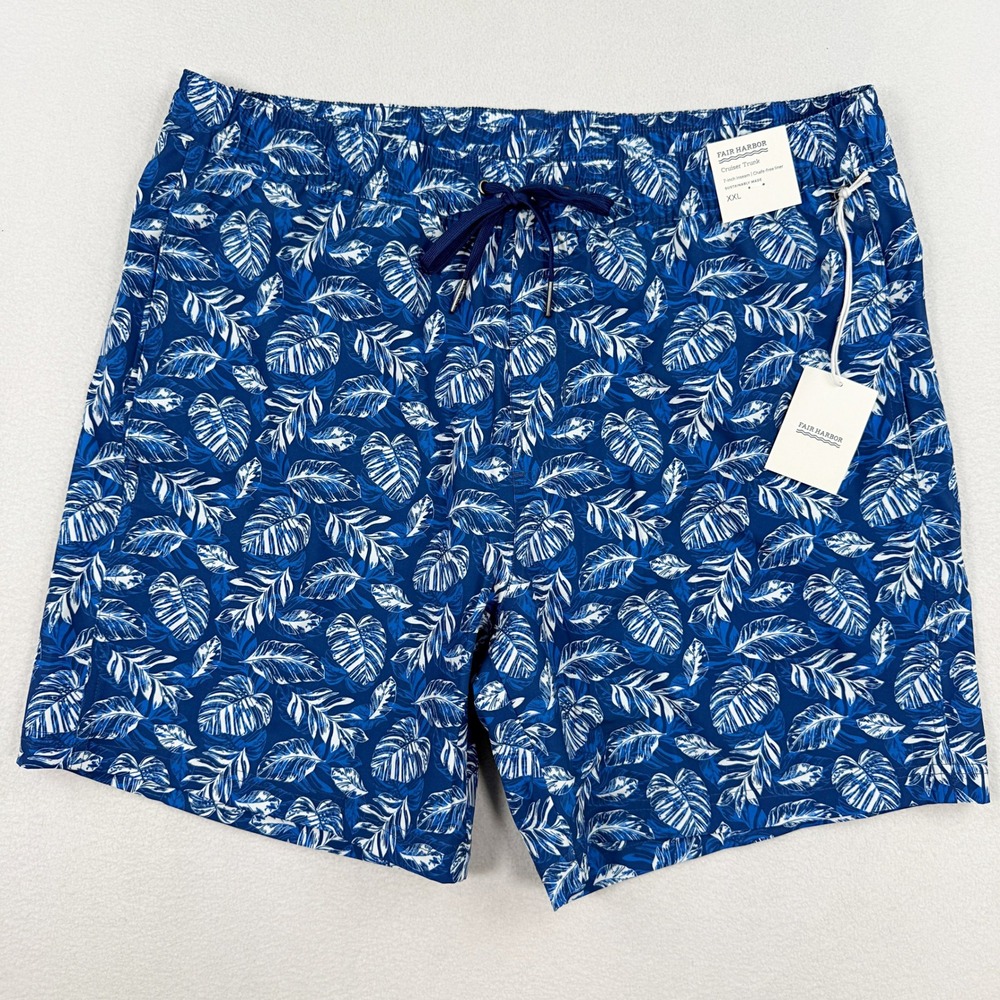 Fair Harbor Cruiser Lined Swim Trunks / Size XXL Mens / Blue Leaves, New